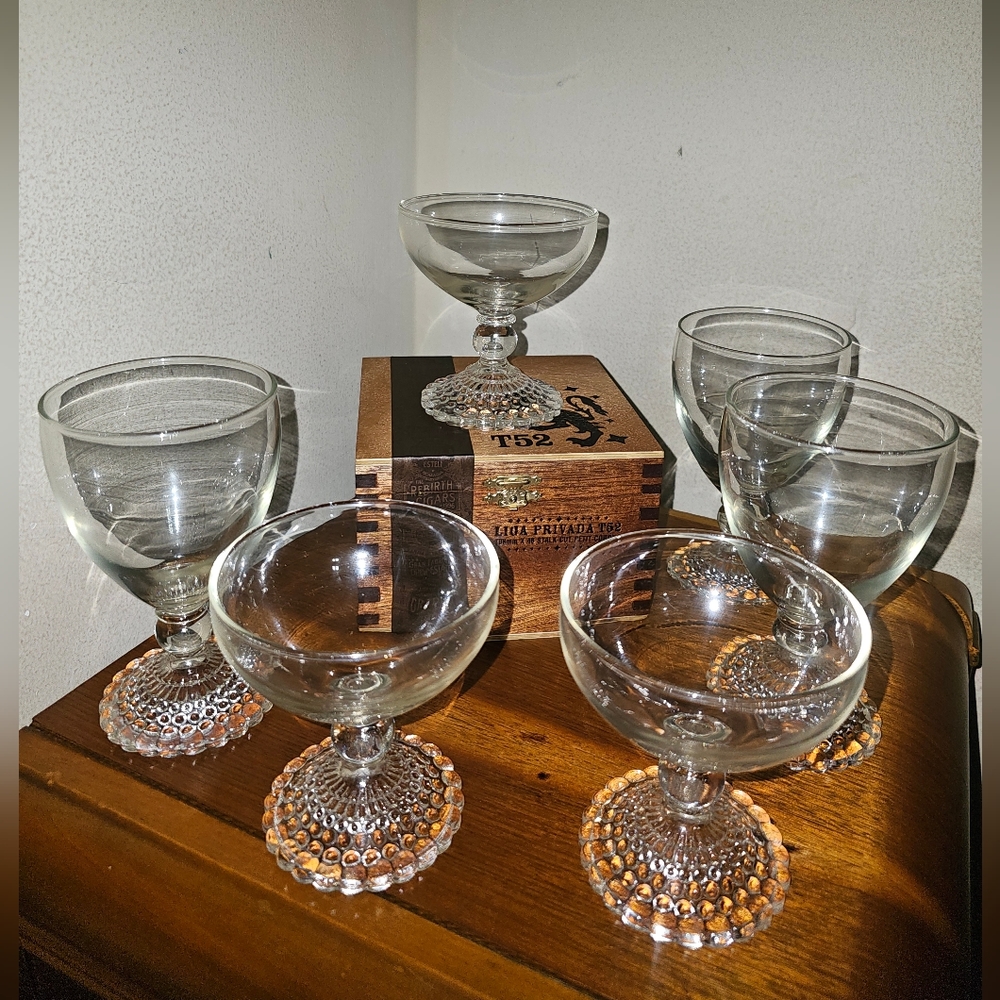 Pristine Set of Anchor Hocking Clear Bubble Footed Glassware